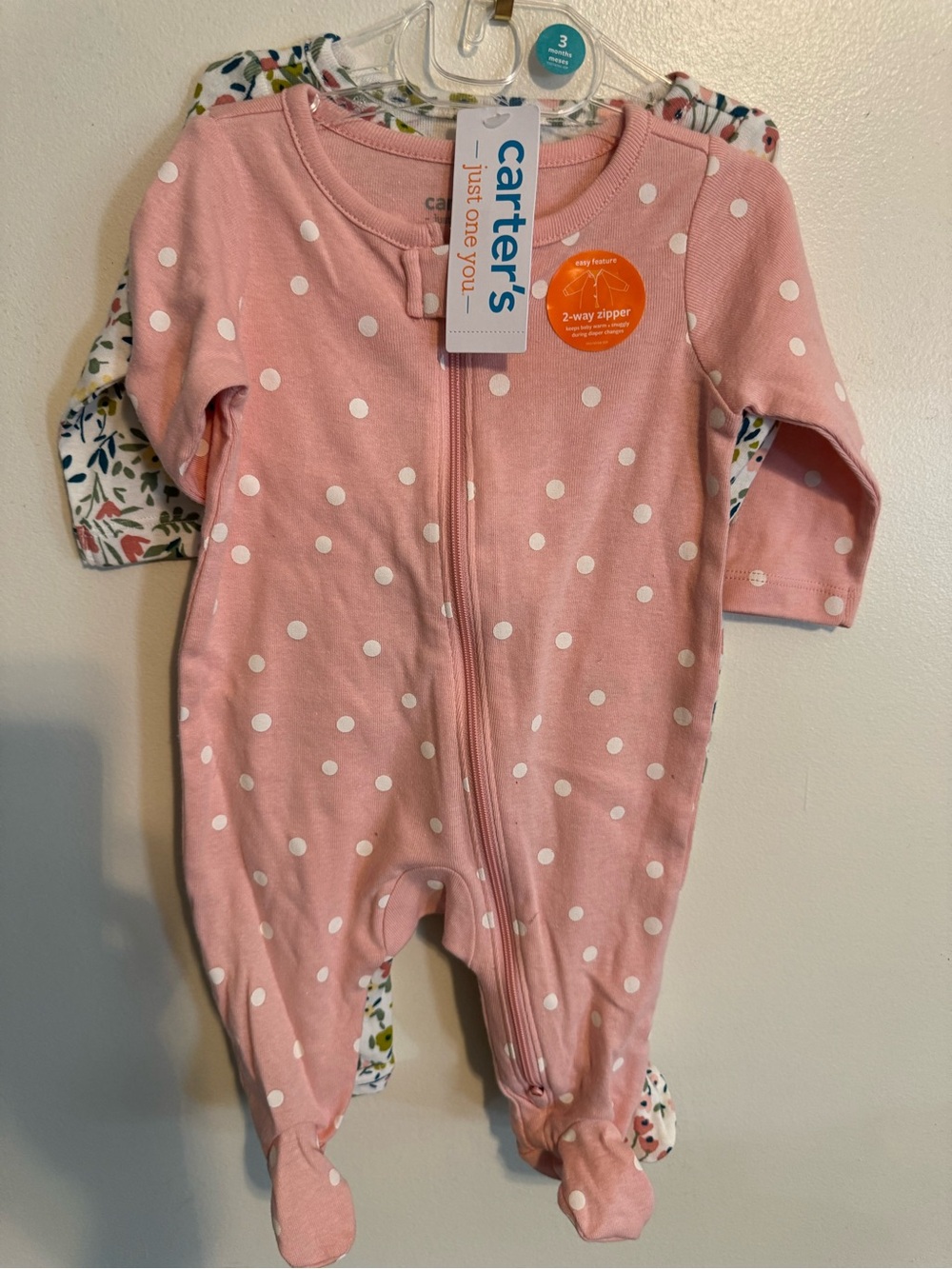 NWT 2 Pk Carter's Pink Polka Dot Zip Front Baby One-Piece